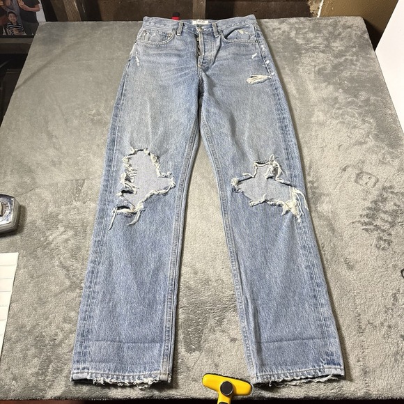 Agolde Jeans Womens Size 25 Blue Denim 90s Jean Organic Distressed Light Wash - Picture 1 of 11